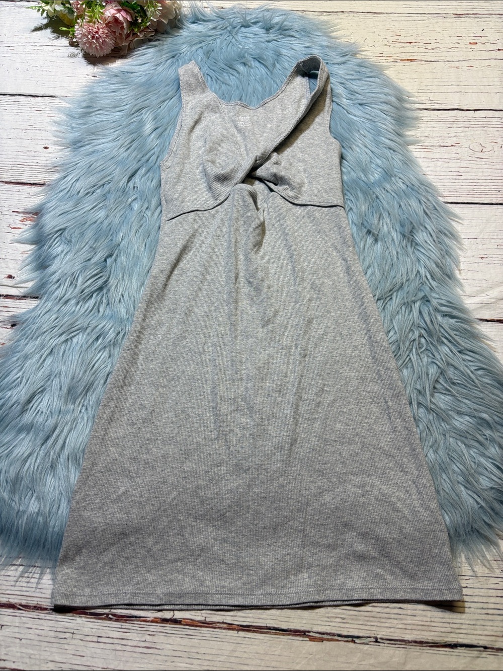 aerie Light Gray Ribbed Twist Front Tank Mini Dress sz XS